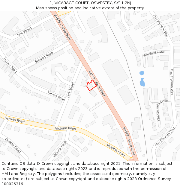 1, VICARAGE COURT, OSWESTRY, SY11 2NJ: Location map and indicative extent of plot