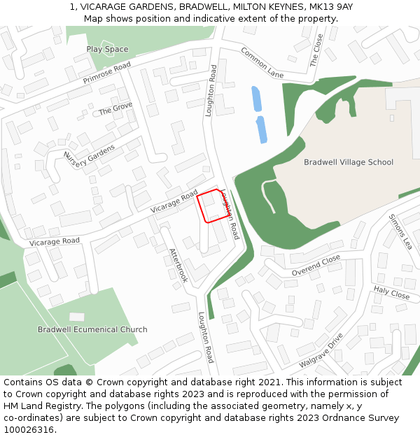 1, VICARAGE GARDENS, BRADWELL, MILTON KEYNES, MK13 9AY: Location map and indicative extent of plot