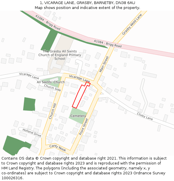 1, VICARAGE LANE, GRASBY, BARNETBY, DN38 6AU: Location map and indicative extent of plot