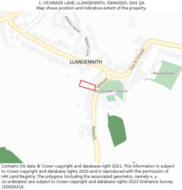 1, VICARAGE LANE, LLANGENNITH, SWANSEA, SA3 1JA: Location map and indicative extent of plot