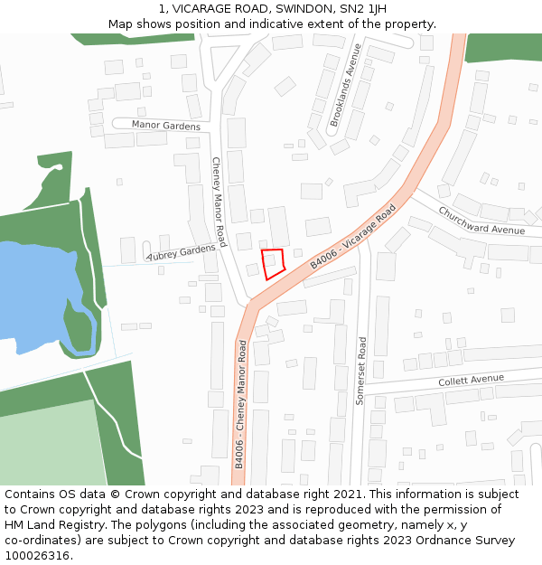 1, VICARAGE ROAD, SWINDON, SN2 1JH: Location map and indicative extent of plot