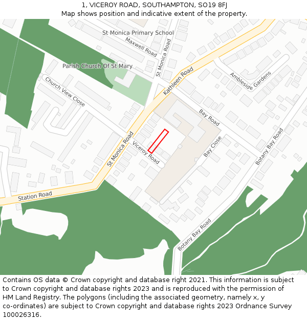 1, VICEROY ROAD, SOUTHAMPTON, SO19 8FJ: Location map and indicative extent of plot