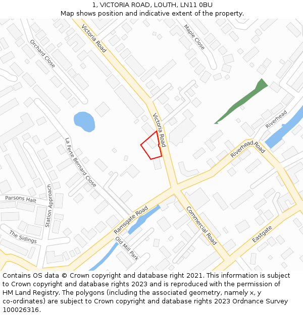 1, VICTORIA ROAD, LOUTH, LN11 0BU: Location map and indicative extent of plot