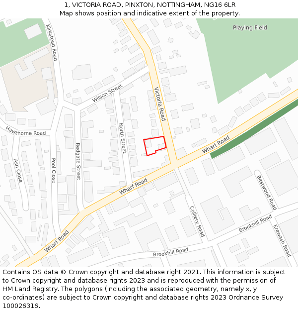 1, VICTORIA ROAD, PINXTON, NOTTINGHAM, NG16 6LR: Location map and indicative extent of plot