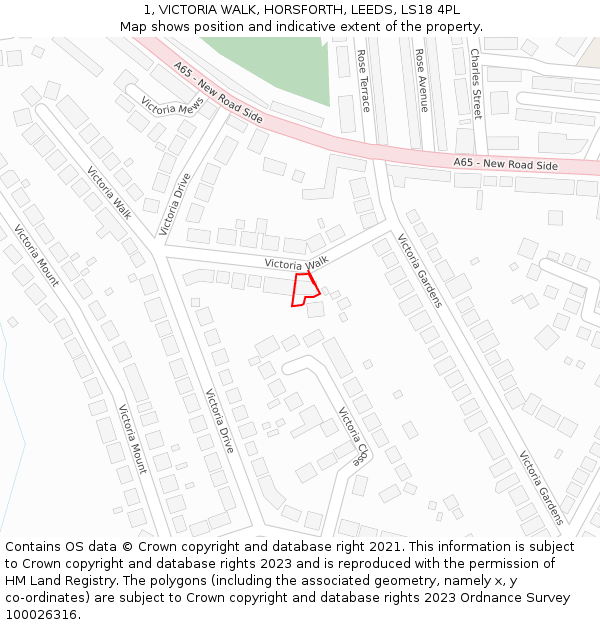 1, VICTORIA WALK, HORSFORTH, LEEDS, LS18 4PL: Location map and indicative extent of plot