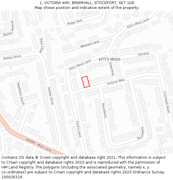 1, VICTORIA WAY, BRAMHALL, STOCKPORT, SK7 1DE: Location map and indicative extent of plot