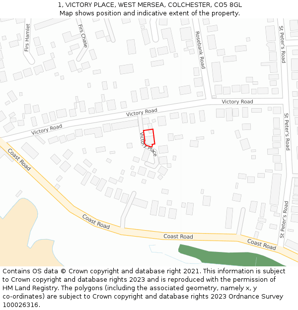 1, VICTORY PLACE, WEST MERSEA, COLCHESTER, CO5 8GL: Location map and indicative extent of plot