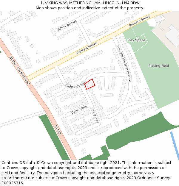 1, VIKING WAY, METHERINGHAM, LINCOLN, LN4 3DW: Location map and indicative extent of plot