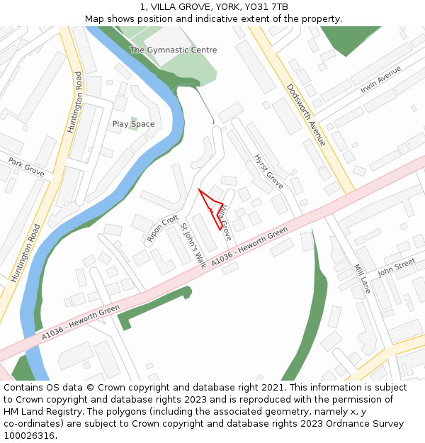 1, VILLA GROVE, YORK, YO31 7TB: Location map and indicative extent of plot