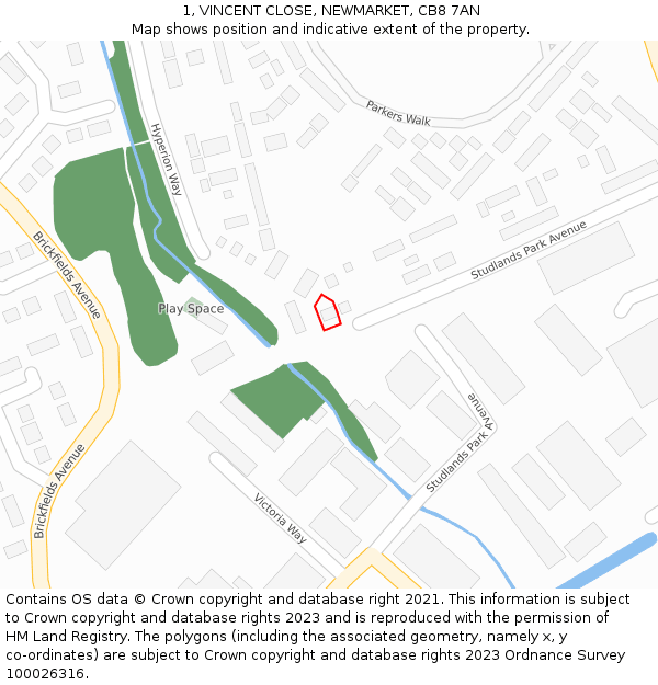 1, VINCENT CLOSE, NEWMARKET, CB8 7AN: Location map and indicative extent of plot