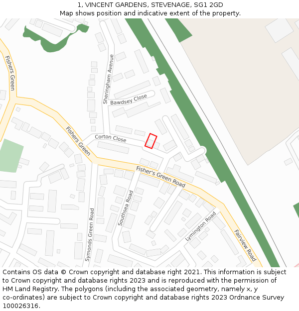 1, VINCENT GARDENS, STEVENAGE, SG1 2GD: Location map and indicative extent of plot