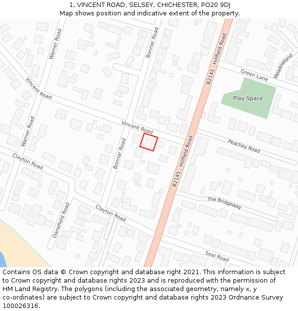 1, VINCENT ROAD, SELSEY, CHICHESTER, PO20 9DJ: Location map and indicative extent of plot