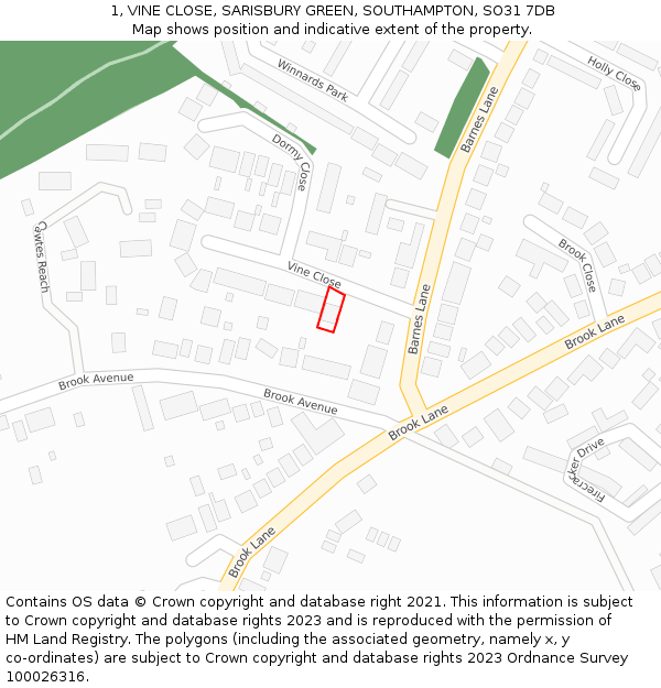 1, VINE CLOSE, SARISBURY GREEN, SOUTHAMPTON, SO31 7DB: Location map and indicative extent of plot