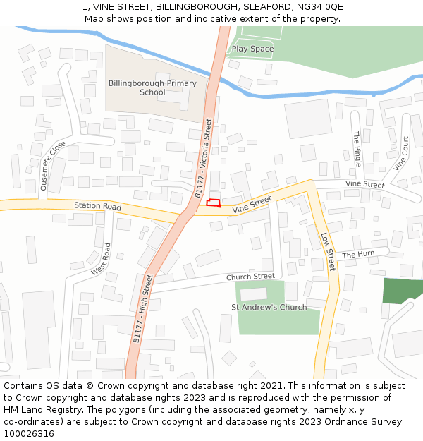 1, VINE STREET, BILLINGBOROUGH, SLEAFORD, NG34 0QE: Location map and indicative extent of plot