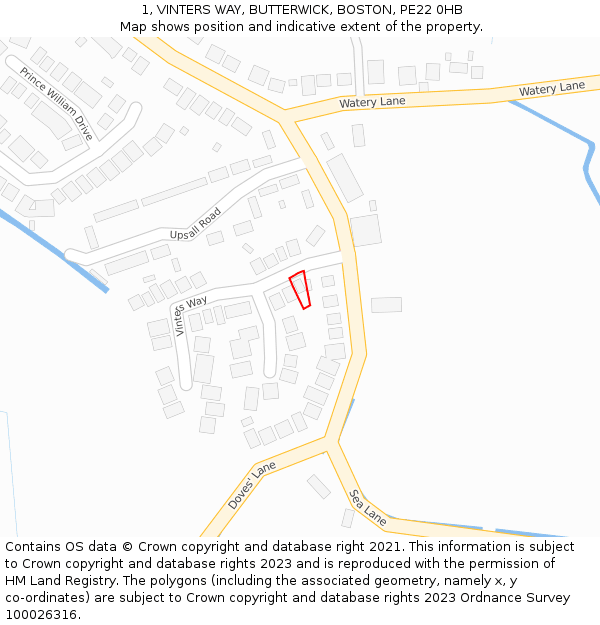 1, VINTERS WAY, BUTTERWICK, BOSTON, PE22 0HB: Location map and indicative extent of plot