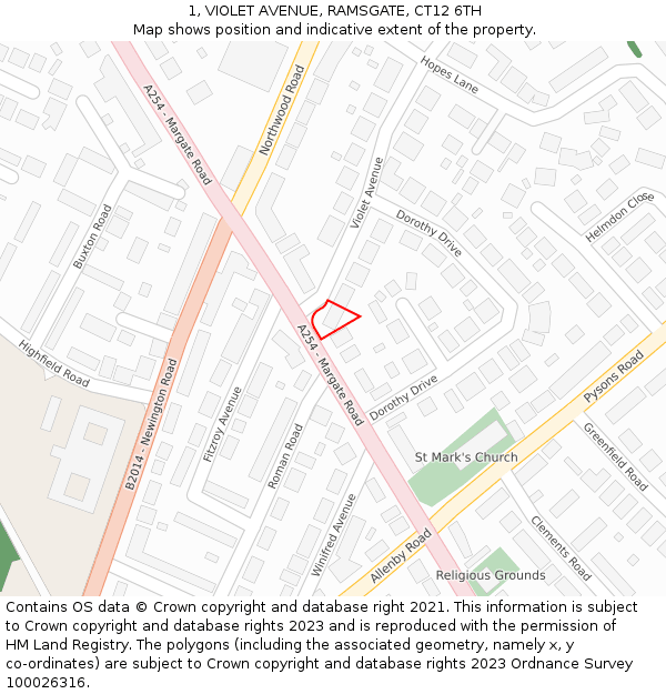 1, VIOLET AVENUE, RAMSGATE, CT12 6TH: Location map and indicative extent of plot