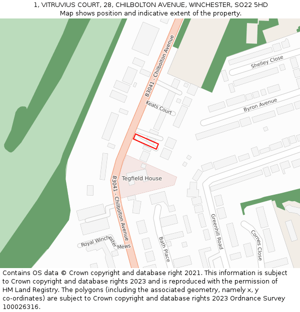 1, VITRUVIUS COURT, 28, CHILBOLTON AVENUE, WINCHESTER, SO22 5HD: Location map and indicative extent of plot