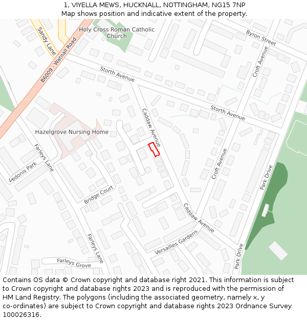 1, VIYELLA MEWS, HUCKNALL, NOTTINGHAM, NG15 7NP: Location map and indicative extent of plot