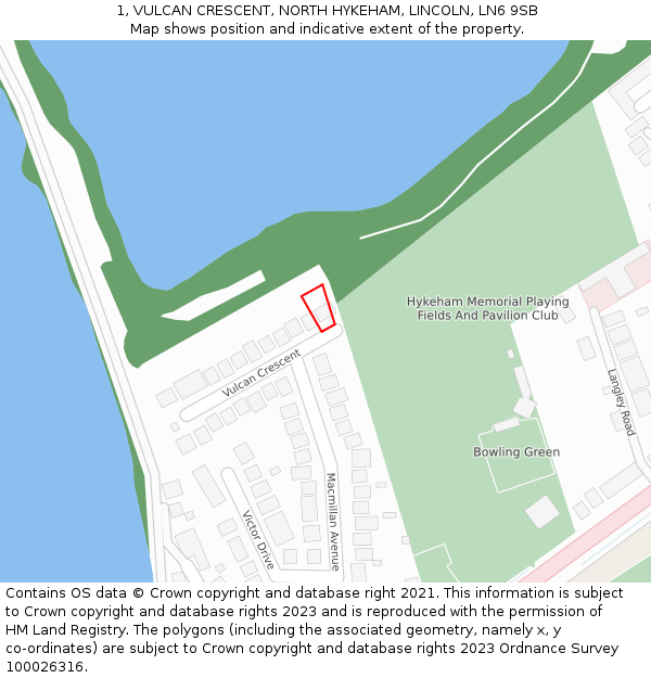 1, VULCAN CRESCENT, NORTH HYKEHAM, LINCOLN, LN6 9SB: Location map and indicative extent of plot