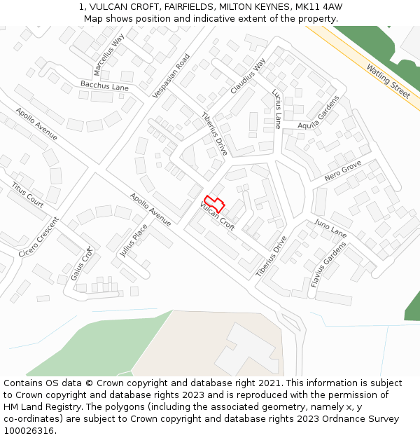 1, VULCAN CROFT, FAIRFIELDS, MILTON KEYNES, MK11 4AW: Location map and indicative extent of plot