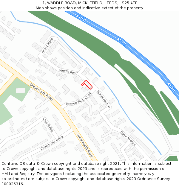 1, WADDLE ROAD, MICKLEFIELD, LEEDS, LS25 4EP: Location map and indicative extent of plot