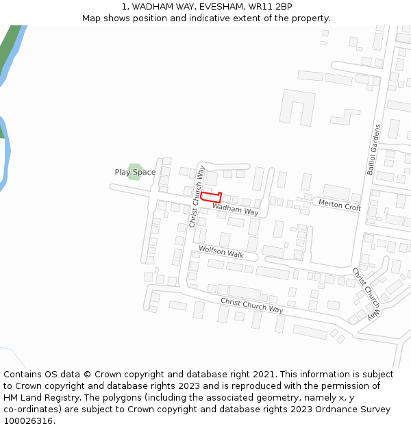 1, WADHAM WAY, EVESHAM, WR11 2BP: Location map and indicative extent of plot