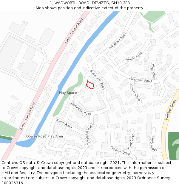 1, WADWORTH ROAD, DEVIZES, SN10 3FR: Location map and indicative extent of plot