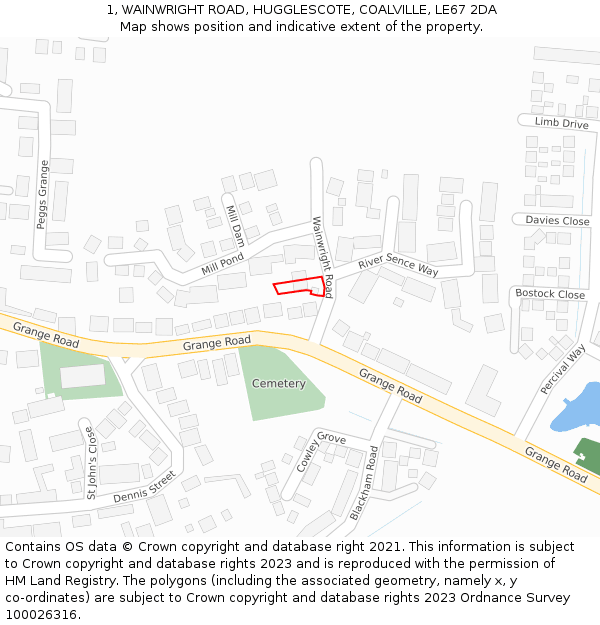 1, WAINWRIGHT ROAD, HUGGLESCOTE, COALVILLE, LE67 2DA: Location map and indicative extent of plot