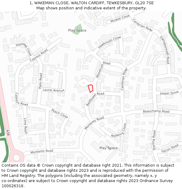 1, WAKEMAN CLOSE, WALTON CARDIFF, TEWKESBURY, GL20 7SE: Location map and indicative extent of plot