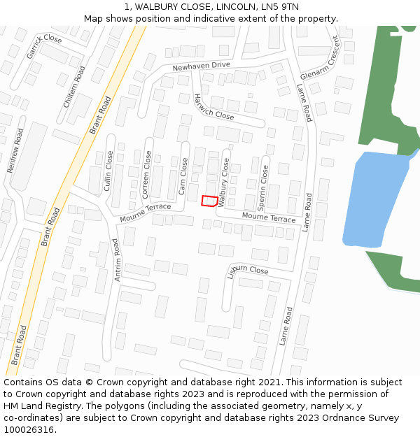 1, WALBURY CLOSE, LINCOLN, LN5 9TN: Location map and indicative extent of plot