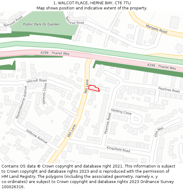 1, WALCOT PLACE, HERNE BAY, CT6 7TU: Location map and indicative extent of plot