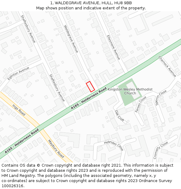 1, WALDEGRAVE AVENUE, HULL, HU8 9BB: Location map and indicative extent of plot