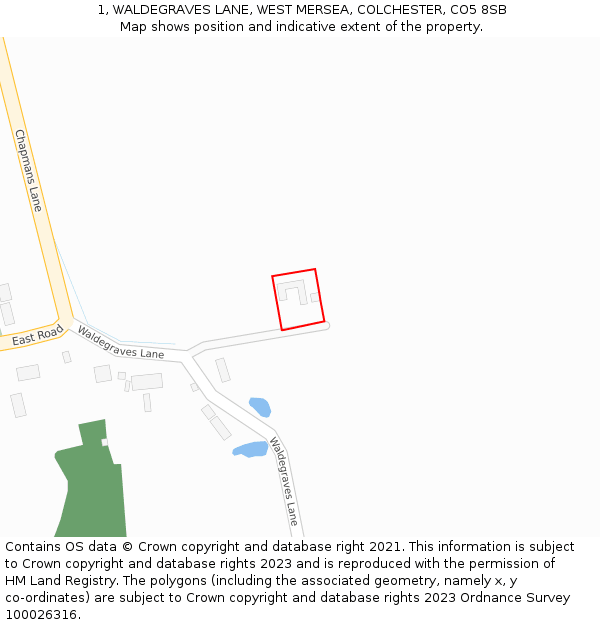 1, WALDEGRAVES LANE, WEST MERSEA, COLCHESTER, CO5 8SB: Location map and indicative extent of plot