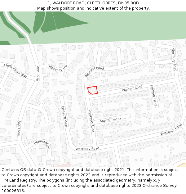 1, WALDORF ROAD, CLEETHORPES, DN35 0QD: Location map and indicative extent of plot