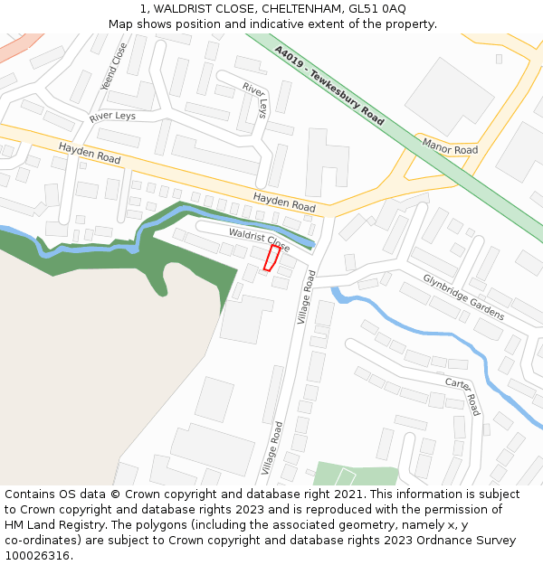 1, WALDRIST CLOSE, CHELTENHAM, GL51 0AQ: Location map and indicative extent of plot