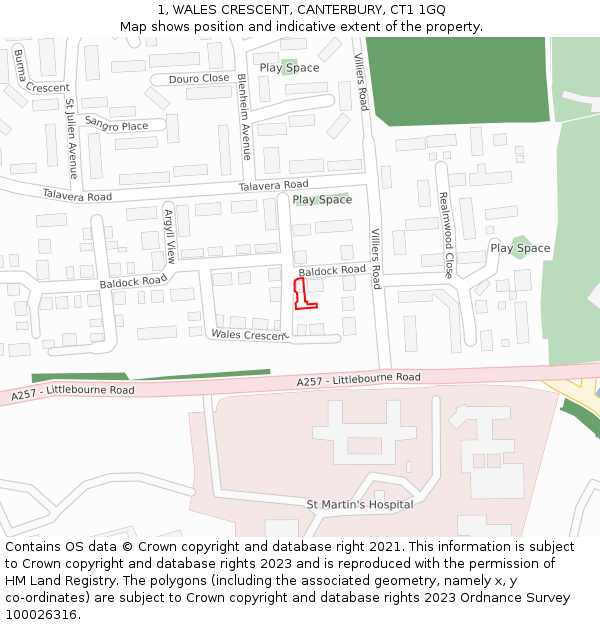 1, WALES CRESCENT, CANTERBURY, CT1 1GQ: Location map and indicative extent of plot