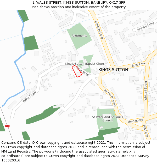 1, WALES STREET, KINGS SUTTON, BANBURY, OX17 3RR: Location map and indicative extent of plot