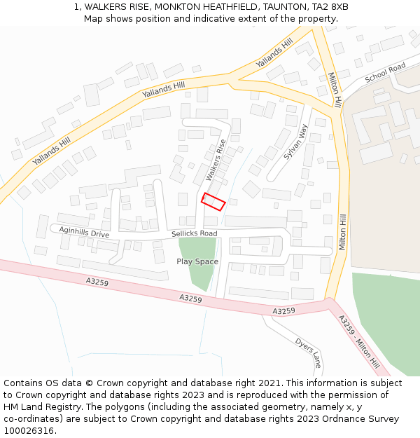 1, WALKERS RISE, MONKTON HEATHFIELD, TAUNTON, TA2 8XB: Location map and indicative extent of plot
