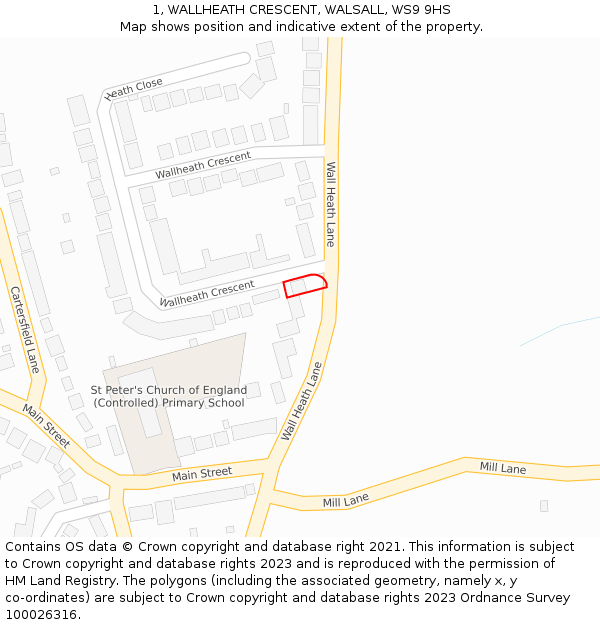 1, WALLHEATH CRESCENT, WALSALL, WS9 9HS: Location map and indicative extent of plot