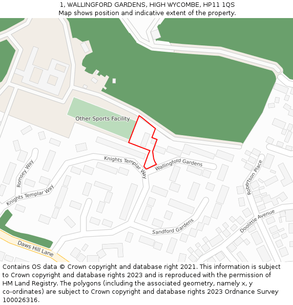 1, WALLINGFORD GARDENS, HIGH WYCOMBE, HP11 1QS: Location map and indicative extent of plot