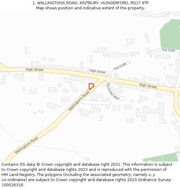 1, WALLINGTONS ROAD, KINTBURY, HUNGERFORD, RG17 9TP: Location map and indicative extent of plot