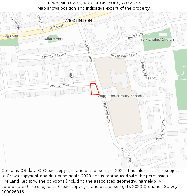 1, WALMER CARR, WIGGINTON, YORK, YO32 2SX: Location map and indicative extent of plot