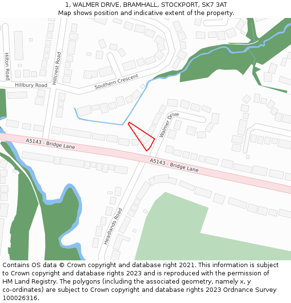 1, WALMER DRIVE, BRAMHALL, STOCKPORT, SK7 3AT: Location map and indicative extent of plot