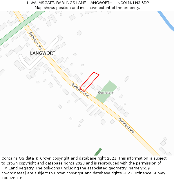 1, WALMSGATE, BARLINGS LANE, LANGWORTH, LINCOLN, LN3 5DP: Location map and indicative extent of plot