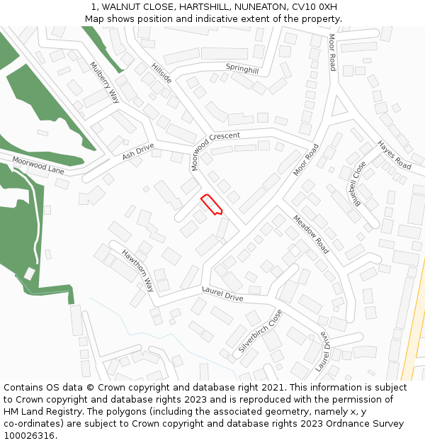 1, WALNUT CLOSE, HARTSHILL, NUNEATON, CV10 0XH: Location map and indicative extent of plot