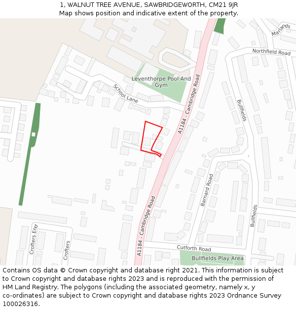 1, WALNUT TREE AVENUE, SAWBRIDGEWORTH, CM21 9JR: Location map and indicative extent of plot