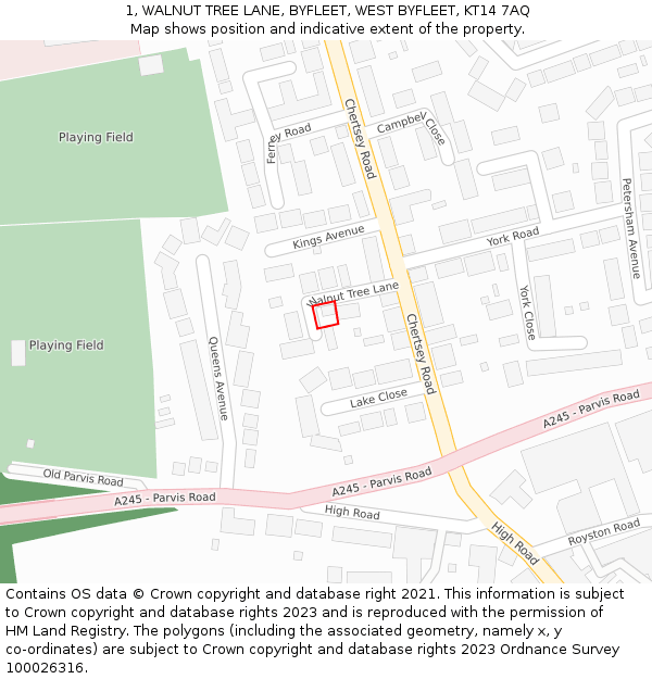1, WALNUT TREE LANE, BYFLEET, WEST BYFLEET, KT14 7AQ: Location map and indicative extent of plot