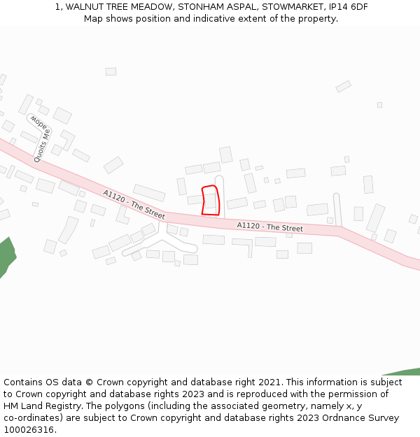 1, WALNUT TREE MEADOW, STONHAM ASPAL, STOWMARKET, IP14 6DF: Location map and indicative extent of plot