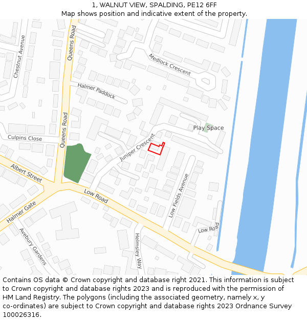 1, WALNUT VIEW, SPALDING, PE12 6FF: Location map and indicative extent of plot