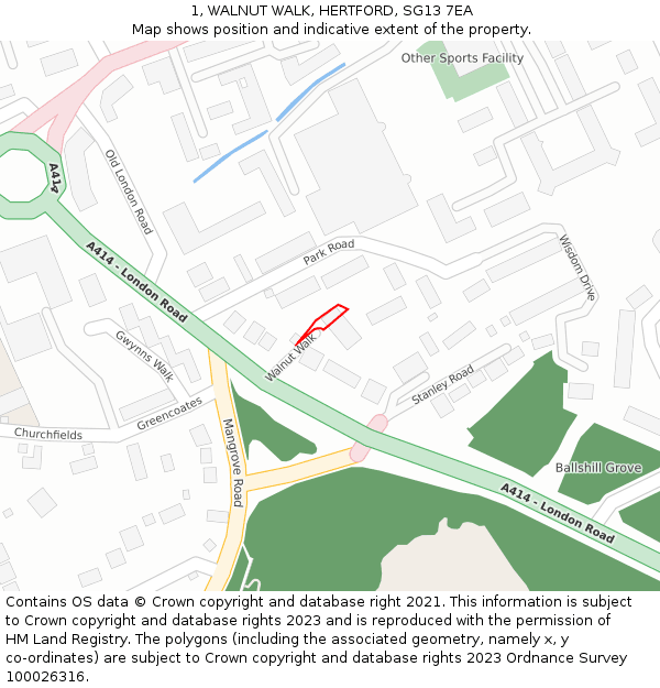 1, WALNUT WALK, HERTFORD, SG13 7EA: Location map and indicative extent of plot